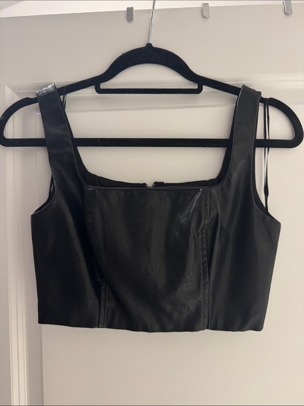 Hello Molly Black Faux Leather Square Neck Crop Top